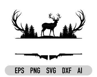 Hirsch-Jagd-Rahmen-Svg, geschnittene Datei, Hirsch-Svg, Hirsch-Png, Jagd-Svg, Gewehr-Svg, Jagd-Monogramm-Rahmen-Svg-Schnitt-Datei für Cricut, Silhouette