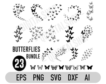 Vliegende vlinders Svg bundel, Butterfly Svg, Butterfly Cut Files, Butterfly Cricut File, Svg-bestand voor Cricut, Silhouet, Vinyl Decal, Png