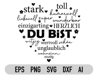 German Plotter File Heart You Are Svg, German Sayings Svg, Plotterdatei Herz Svg, Plotterdatei Muttertag, Heart Svg, Cricut File Svg, Png