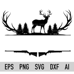 Hirsch-Jagd-Rahmen-Svg, geschnittene Datei, Hirsch-Svg, Hirsch-Png, Jagd-Svg, Gewehr-Svg, Jagd-Monogramm-Rahmen-Svg-Schnitt-Datei für Cricut, Silhouette