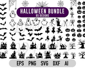 Paquete SVG de Halloween / Archivo SVG de Halloween para Cricut / Clipart de Halloween / SVG de calabaza / SVG de fantasma / SVG de bruja / Paquete de imágenes PNG de Halloween
