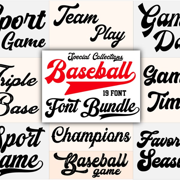 Baseball Font Bundle, Baseball Letters, Baseball Fonts for Cricut, Procreate Fonts, Canva Fonts, Sport Font, College Font, Commercial Use