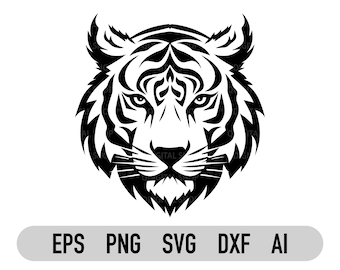 Tiger Head Silhouette Svg| Tiger Face Svg | Dxf | Png | Tiger Clipart | Tiger Logo Vector | Tiger Svg | Tiger Head Svg | Tiger Silhouette