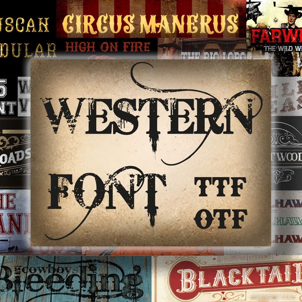 Western Fonts Bundle, Cowboy Font, Vintage Fonts Bundle, Cricut, Silhouette, OTF,TTF, Instant Download