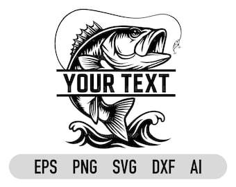 Fishing Monogram Svg, Bass Fishing Svg, Custom Fishing Svg, Bass Svg, File for Cricut, Cut File, Fish Silhouette, Fish Svg, Pdf, Dxf, Vector