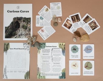 Jednostka badawcza Curious Caves | Wydrukowalne arkusze do nauki przyrody STEM Zasoby do edukacji domowej Program nauczania Zajęcia dla maluchów Montessori