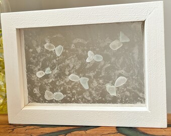 Fish in the Pond, Beach Glass art, FRAMED