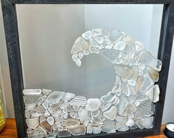 Beach Wave, Beach Glass Art, FRAMED