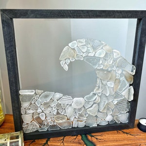 Beach Wave, Beach Glass Art, FRAMED image 1