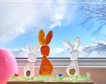 Welcome Spring/Easter Bunnies, 4x6 Beach glass art