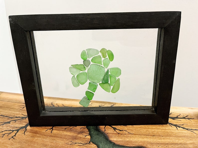 Shamrock, Clover, 4 x 6 FRAMED beach glass, St.Patrick's Day, Luck of the Irish image 2