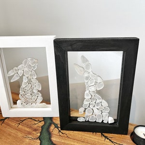 Bunnies, Easter Spring beach glass artwork, FRAMED