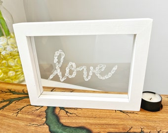 Simply love, Beach Glass Art, FRAMED sea glass art