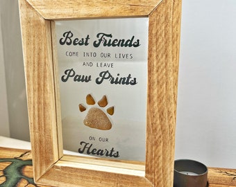 Paw-fect Pet Paw Print, Beach Glass Art, FRAMED