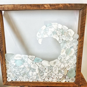 Beach Wave, Beach Glass Art, FRAMED 12x12 inches