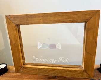 Kissing fish Beach Glass Art, 5x7 FRAMED