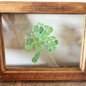 Shamrock, Clover, 4 x 6 FRAMED beach glass, St.Patrick's Day, Luck of the Irish image 1