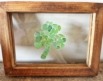 Shamrock, Clover, 4” x 6” FRAMED beach glass, St.Patrick's Day, Luck of the Irish