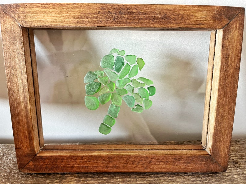 Shamrock, Clover, 4 x 6 FRAMED beach glass, St.Patrick's Day, Luck of the Irish image 1