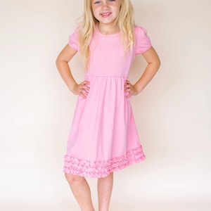 Girls Cotton Ruffle Dress: Short Sleeve Empire Waist