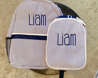 Seersucker Toddler Backpack and Lunchbox combo; Seersucker Backpack; Seersucker Lunchbox; Monogrammed Seersucker Backpack; Personalized Bag