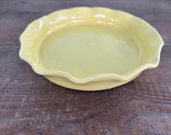 Ruffle Edge Tart Pan Handmade Pottery Yellow