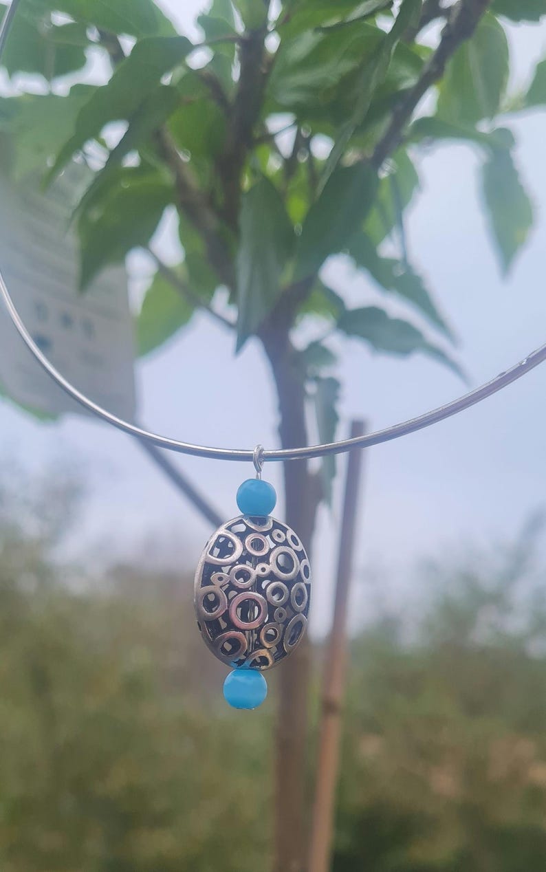 Rigid Stainless Steele Choker With Ball, Choker, Rigid Necklace. Oval