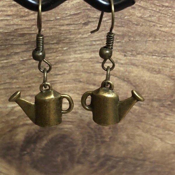 Watering Can  Earrings - Solid Hand made - Danglng watercan novelty Jewelry Gift  fishhook earing. Garden lovers. boucles d'oreilles