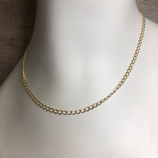 16kt Gold Plated Curb Necklace, multiple lengths, excellent for layered necklaces 4.5 x 3mm