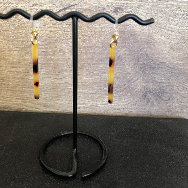 Perfect Strip Drop tortoise shell Earrings, Invisible clip on (pierced available)  statement jewellery boucles d'oreilles