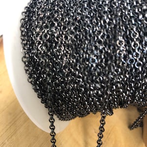 Bulk Chain sold by the meter. Iron Rolo Chains, Belcher Chain, Unwelded, Lead Free, Gunmetal, Size Chain: about 2.5x1mm
