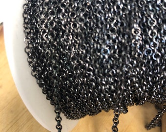 Bulk Chain sold by the meter. Iron Rolo Chains, Belcher Chain, Unwelded, Lead Free, Gunmetal, Size Chain: about 2.5x1mm