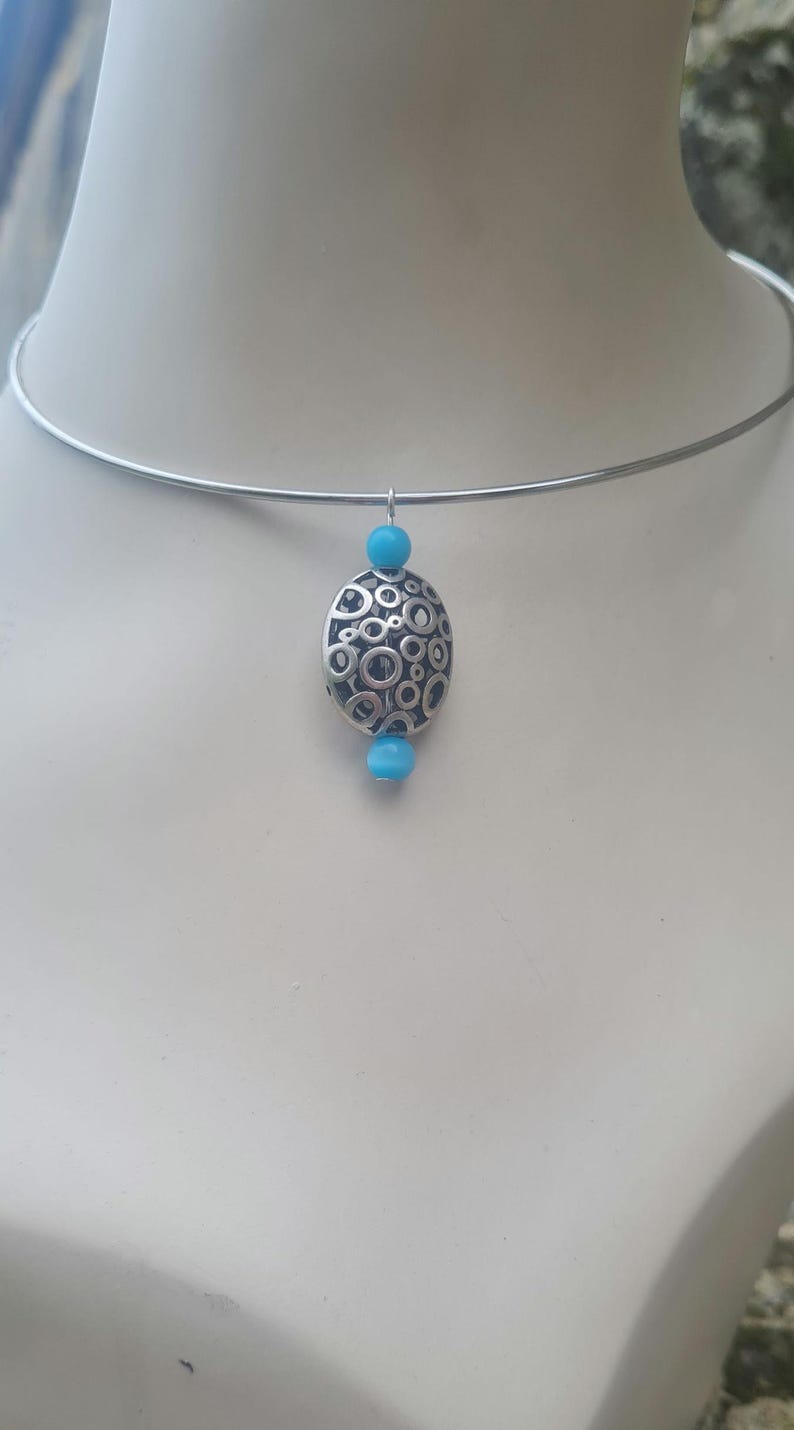 Rigid Stainless Steele Choker With Ball, Choker, Rigid Necklace. Oval