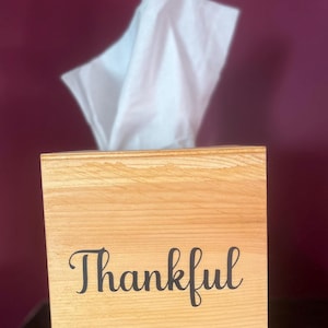 Rustic Wooden Tissue Box Cover | Thankful