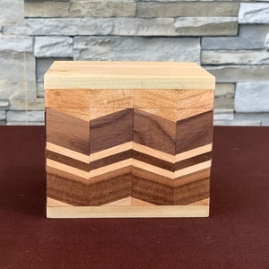 Walnut Chevron Storage Box with Lid - Stylish Wooden Keepsake Box