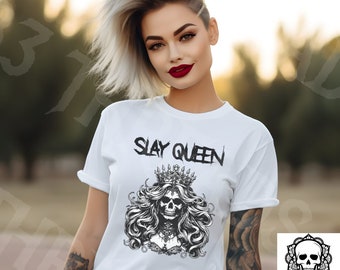 Slay Queen Tee, Slay Queen Tshirt, Slay Queen Unisex Tee, Metal Graphic Tee, Metalcore Tee; Slay Skeleton, Skeleton Queen Tee, Slay Queen