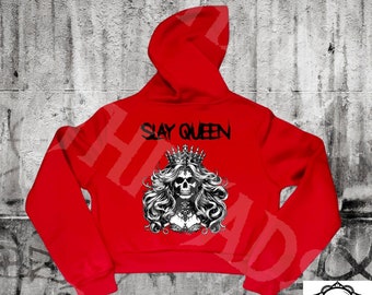 Slay Queen Cropped Hoodie, Slay Queen Zip Up Cropped Hoodie, Slay Queen Zip Up Hoodie, Slay Queen Hoodie, Metal/Rock, Metalcore, Goth Hoodie