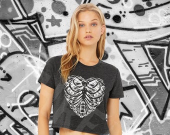 Skeleton Heart Cropped Tee, Skeleton Heart Cropped Tshirt, Skeleton Heart Tee, Skeleton Heart Tshirt, Skeleton Heart, Skeleton Heart Crop
