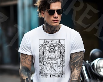 Lovers Tarot Tee, Lovers Tarot Tshirt, Lovers Tarot Unisex Tee, Devil Lovers Tarot Tee, Devil Lovers Tshirt, Devil Tarot Tee, Tarot Graphic