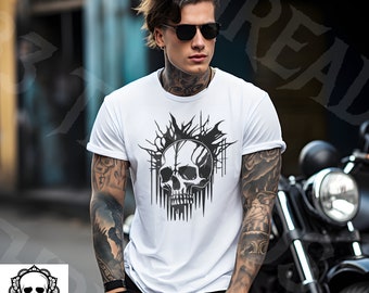 Goth/Demon Skull Tee, Goth Skull Tshirt, Goth Skull Unisex Tee, Demon Skeleton Tee, Metal Graphic Tee, Metalcore Tee; Skull, Skeleton Tee,