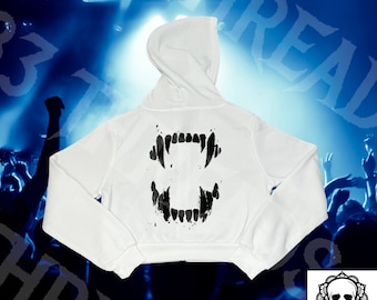 Fangs Cropped Hoodie, Fangs Zip Up Cropped Hoodie, Fangs Zip Up Hoodie, Metal/Rock Cropped Hoodie, Metalcore Zip Up Hoodie; Goth Zip Hoodie