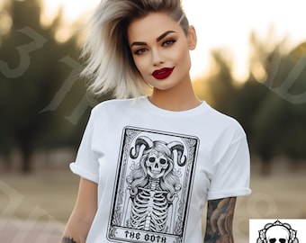 Goth Tarot Tee, Goth Tarot Tshirt, Goth Tarot Unisex Tee, Goth Skeleton Tarot Tee, Goth Skeleton Tshirt, Demon Goth Tarot Tee, Tarot Graphic
