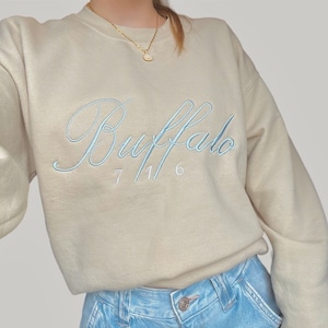 Buffalo 716 Embroidered Crewneck Sweatshirt | Buffalo Merch | Custom Embroidery Shirts Unisex