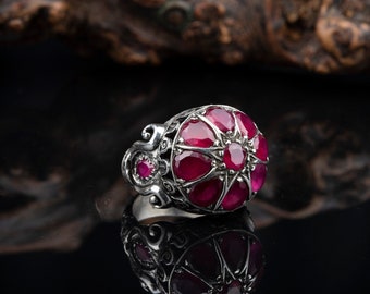 Ottoman Ruby Silver Ring Traditional Turkish Handmade Jewelry,Gift For Her, Gift For Him, Men Jewelry, Gift for Him, Father&#39;s Day Gift