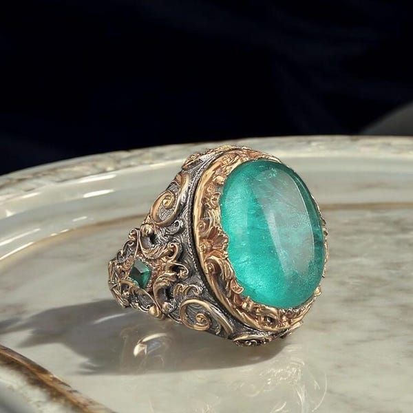 Herren Osmanischen Paraiba Silberring, Traditioneller Türkischer Handgemachter Schmuck, 925 Sterling Silber Herrenring, Geschenk für Ihn, Vatertagsgeschenk