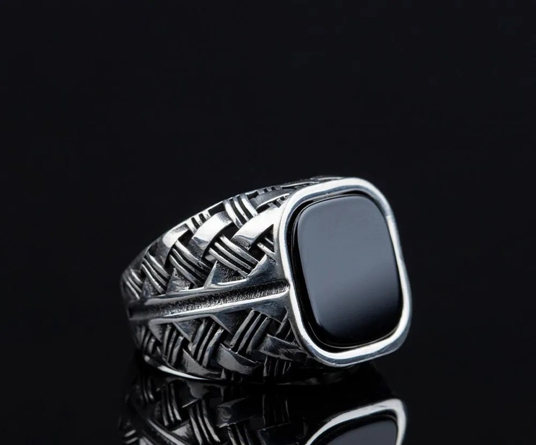 Anello da uomo in onice, anello in argento sterling in stile greco