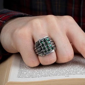 Exclusive Handcrafted 925 Sterling Silver Ring with Green Zircon Stones ,Elegant Vintage Bohemian Style,Unique Gift For Her,Gift For Him