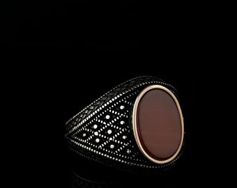 Silver Yemeni Agate Men Ring, Handcrafted Ottoman and Antique Styles Rings  Men, Gemstone Ring, Gift for Him, Dad Gift, Father's Day Gift