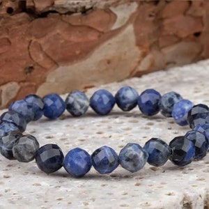 Handmade Lapis Lazuli Beaded Bracelet, Elastic Blue Gemstone Jewelry for Men and Women, Healing Crystal Bracelet, Gift for Him, Gift for Her