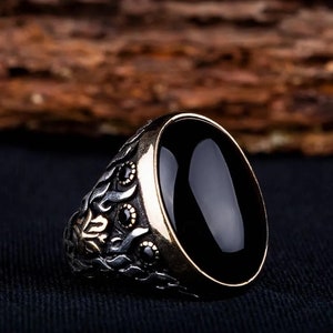 Black Onyx Men&#39;s Silver Ring, Ottoman Sign Black Gemstone Ring for Men,  925 Sterling Silver Ring, Onyx Ring, Gift for Him, Dad Gift